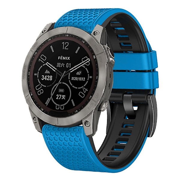Pistekuvioinen silikoniranneke Garmin Tactix 7 Pro / Fenix 7x / 6x Pro / 5x Plus -kellolle, 26 mm:n kaksiväriranneke Sky Blue Black