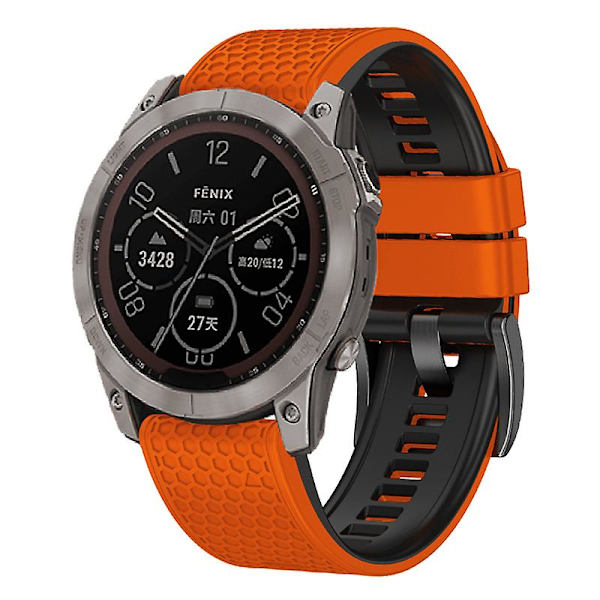 Dot Texture Silikonband för Garmin Tactix 7 Pro / Fenix 7x / 6x Pro / 5x Plus, 26mm Tvåfärgat Klockarmband Orange Black