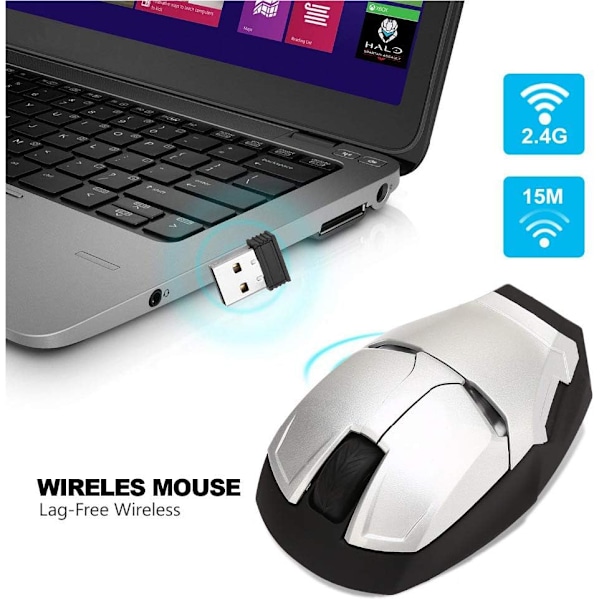 2.4 G Bærbar Støjsvag Cool Iron Man Mus Med Usb-modtager (Sølv)