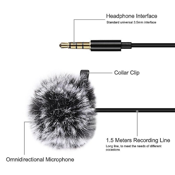 1,5 m 3,5 mm Jack Lavalier Trådbunden Kondensatormikrofon