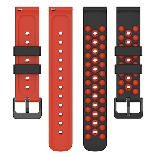 Til Samsung, Huawei, Huami, Polar Universal Watch Band 20mm Watch Strap med Multi Round Holes Black Red D Samsung Galaxy Watch4
