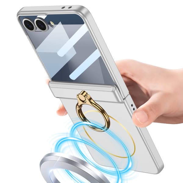 Etui til Samsung Z Flip7, magnetisk med ringholder (titaniumgrå)
