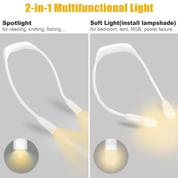 LED-leselys - Hals, med 12 lysstyrker, for strikking, hekling, camping (svart)