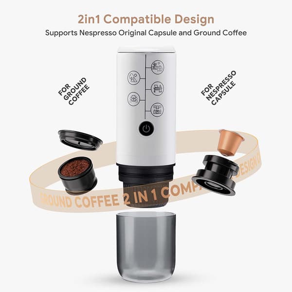 2-i-1 Bærbar Kapsel Espressomaskine (Hvid) White
