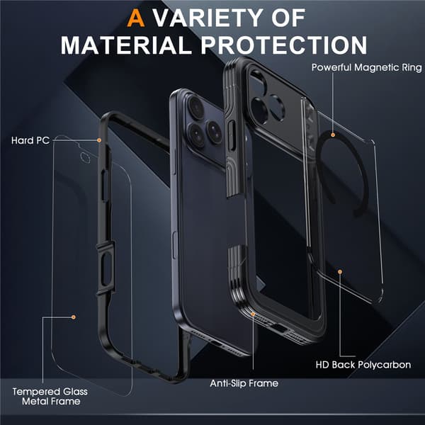 Kotelo iPhone 18 Pro Maxille, magneettinen PC + TPU näytönsuojalla Orange For iPhone 18 Pro Max