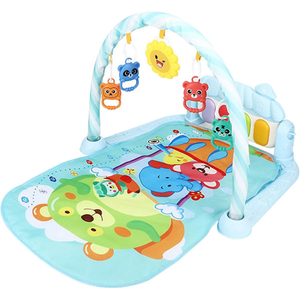 Baby Lekmatta, Baby Piano Gym med Musik och Ljus, med 5 st Sensoriska Leksaker, Avtagbar Gåva (Blå)
