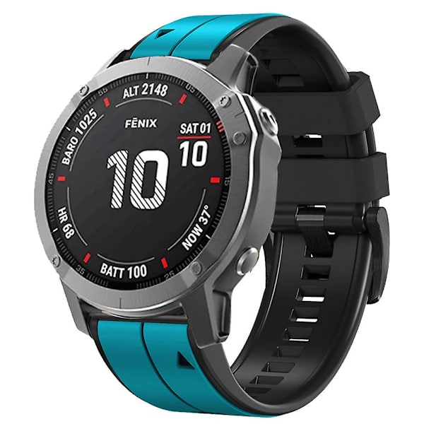 Silikonarmband för Garmin Tactix 7 Pro/Fenix 7X/Fenix 6X Pro, 26 mm, ersättningsarmband för smartklocka, tvåfärgat Sky Blue Black