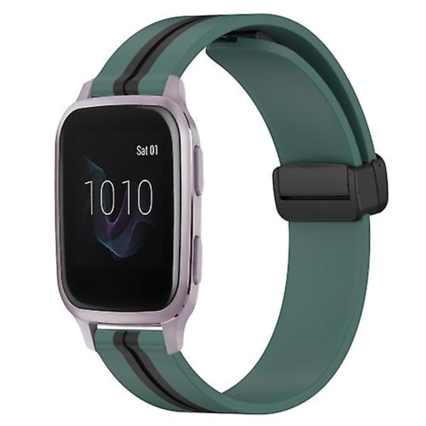 For Garmin Venu Sq 20 mm sammenleggbar magnetlås Silikonklokkebånd SRU Olive Green - Black