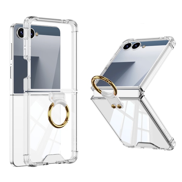Etui til Samsung Galaxy Z Flip 7, med hængselbeskyttelse og ringholder (Transparent)