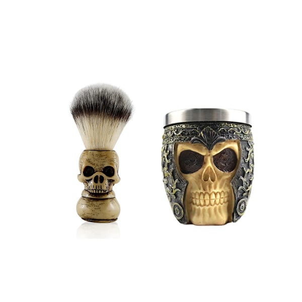 Skallehode Grevlingbarberkost og Skål (Hjelm beige)