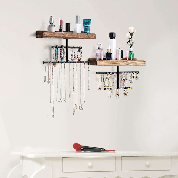 Hængende Væghængt Smykke Organizer Med Rustik Træ Smykke Holder Display Til Halskæder Br