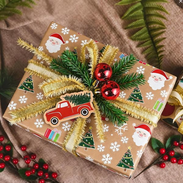 Presentpappersrulle - Vändbart julpapper, 17 tum x 33 fot (06)