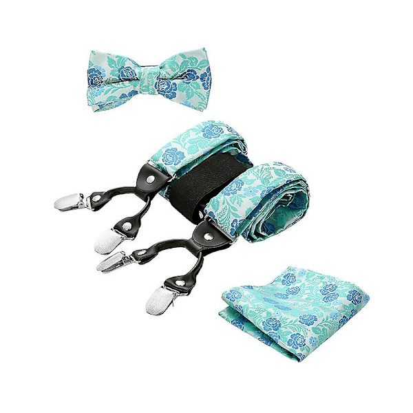 Justerbar Paisley-sløyfe, Pocket Square Og Clips Seler$paisley Suspender, Sløyfe, Pocket Square Set For Herre Tuxedo Suspenders : Juster Blue