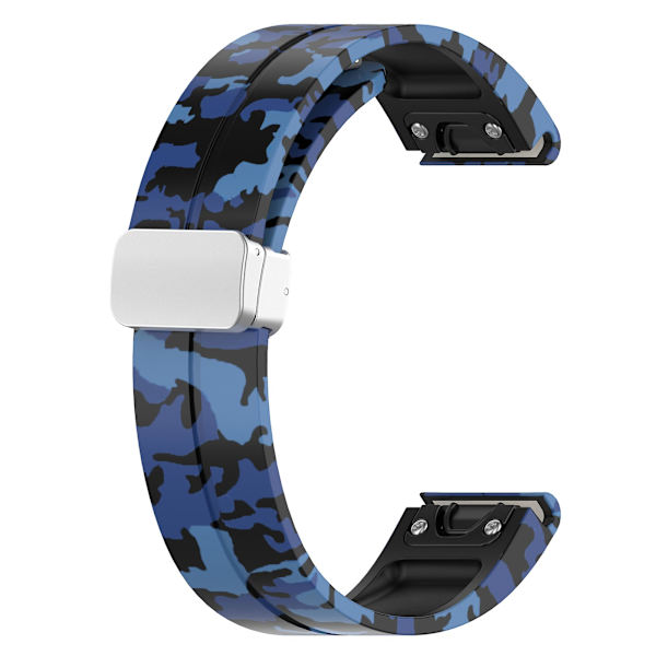 Sølvspenne 22mm Silikon Rem for Garmin Fenix 7 / Forerunner 965/955/945/935 Camo Blue