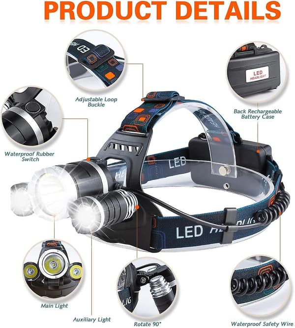 T6 Led-taskulamppu otsalamppu 3 tilaa vedenpitävä