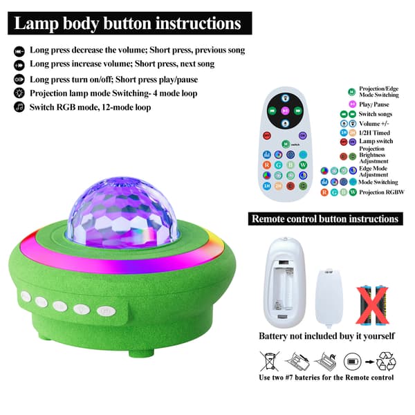 Projektor Galaxy Lys, 4 Lysmoduser Med Bluetooth-Høyttaler Og Fjernkontroll (Grønn) Green