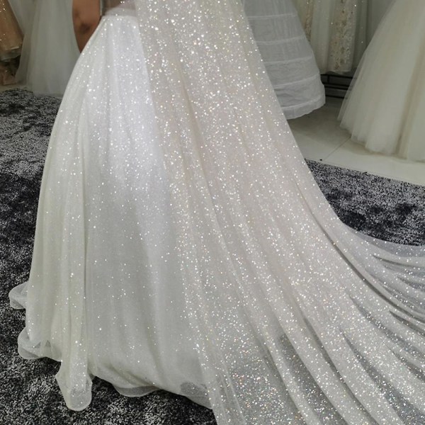 Bryllup Glitter Brudeslør Champagne Pailletter Bryllupstilbehør 175CM champagne