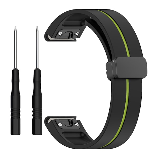 20mm silikoneurrem til Garmin Fenix 7s/6s/5s, magnetisk rem sort spænde dobbelt farve Black Green