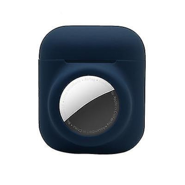 2 in 1 silikonisuoja , joka on yhteensopiva Airpod 1 & 2:n ja AirTag kanssa, pehmeä case cover Airpod 1 & 2:lle ja AirTag Midnight Blue