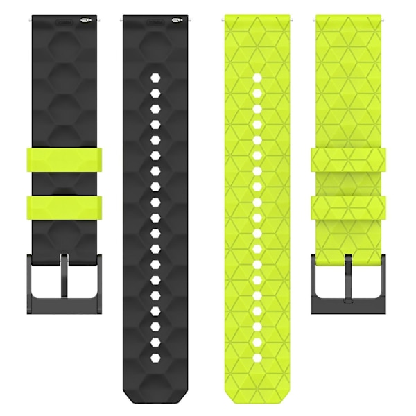 Silikonirannekkeet Garmin Move Trend -kellolle, 20 mm:n kaksoisjalkapallokuvioinen urheiluranneke Black, Lime Black I Samsung Galaxy Watch 5