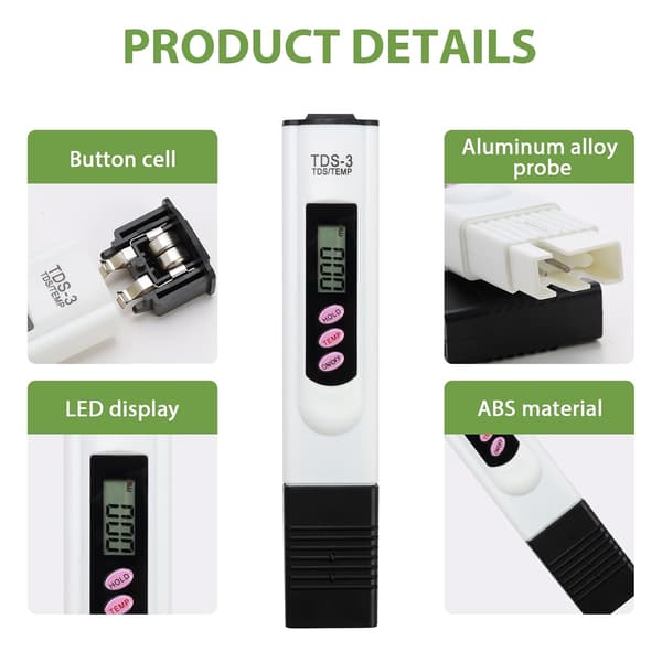 TDS-3 Digital vanntester med 0-9990 PPM måling, 2% lesenøyaktighet Blue