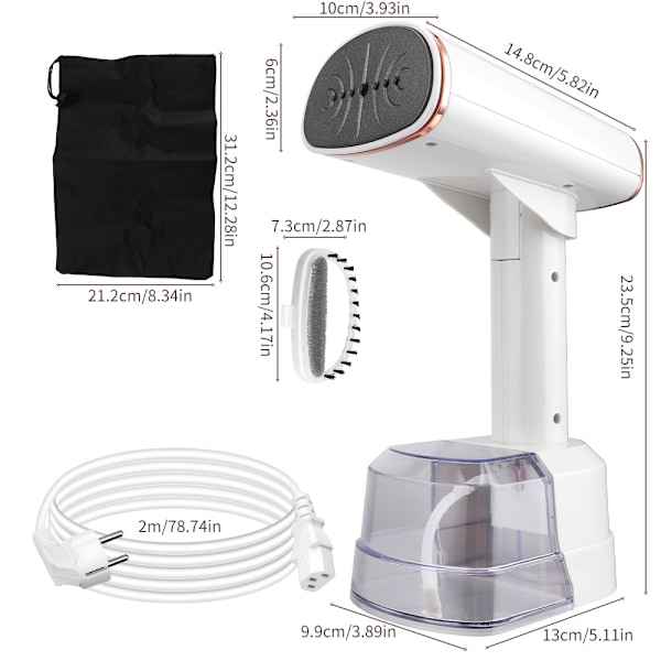 Foldbar tøjdamper, 1500W hurtig opvarmning, 400 ml vandtank LCD digital display (hvid)