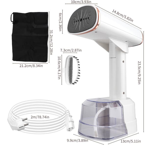 Sammenleggbar klesdamper, 1500W rask oppvarming, 400 ml vanntank LCD digitalt display (hvit)