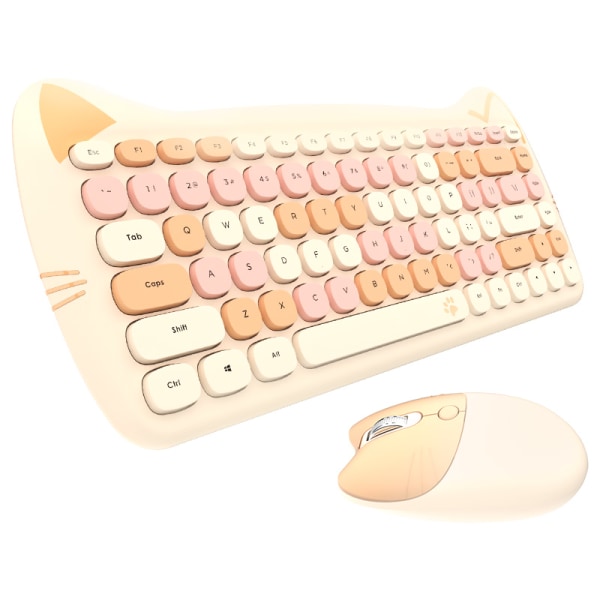 Cute Cat Ears 2.4G trådlöst set, 84 nycklar Home Office Gaming Mini Rosa/lila tangentbord, Mouse Gamer, För PC Laptop yellow
