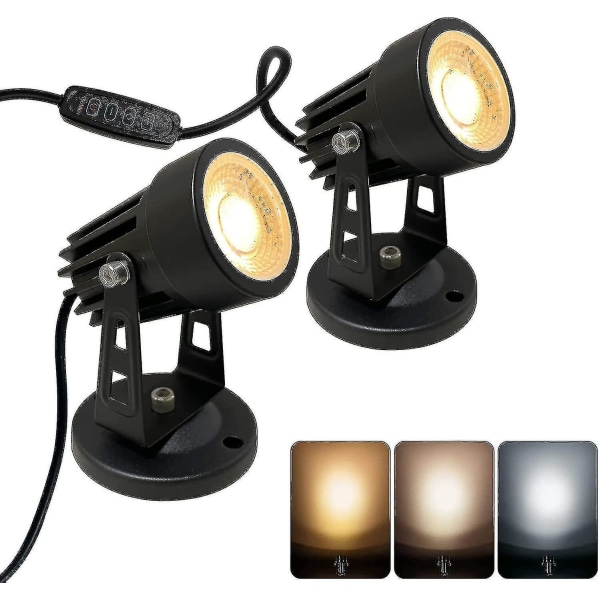 2 stk LED-spotlys innendørs for planter, 3-farge aksentbelysning Dimbare Uplights Spotlight-lampe med dimmerbryter