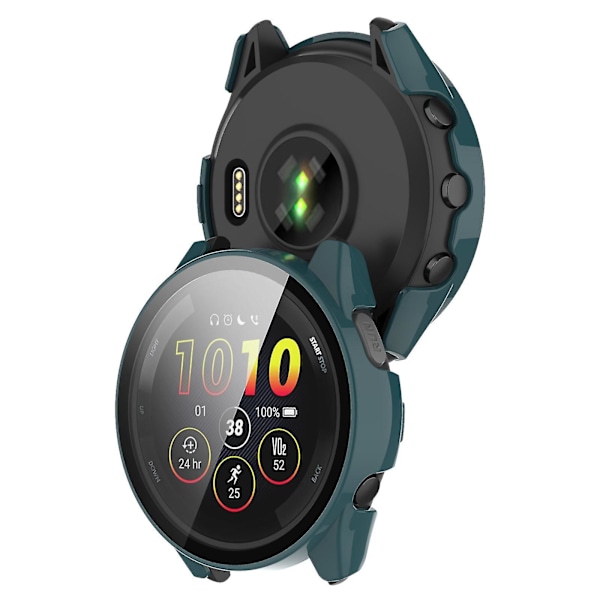 Huamade For Garmin Forerunner 265 Smart Watch Pc Urkasse med skærmbeskytter af hærdet glas Blackish Green