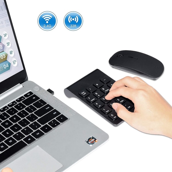 Trådløst numerisk tastatur, mini 2,4 g 18 taster numerisk tastatur, bærbart stille finansregnskap Numerisk tastatur tastaturutvidelser med trådløs mus