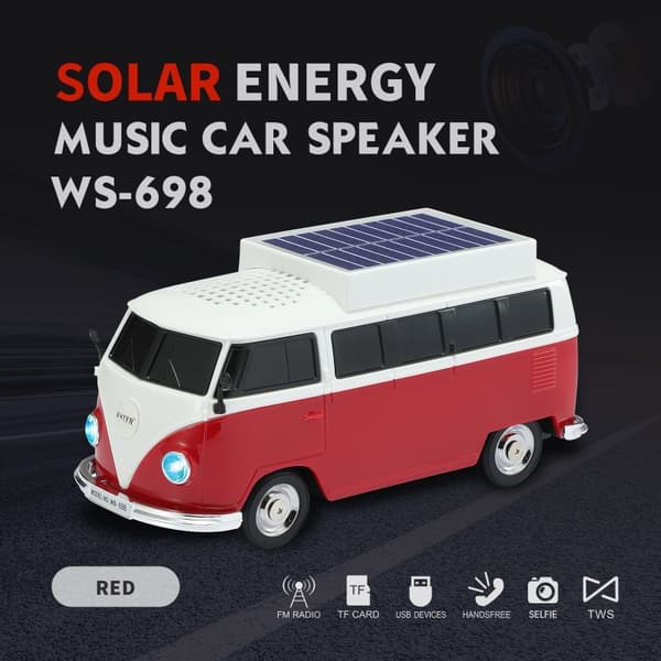 Bluetooth-høyttaler Ws-698 Buss, Solcellelading Med Tf Usb Fm Aux Tws (Rød)