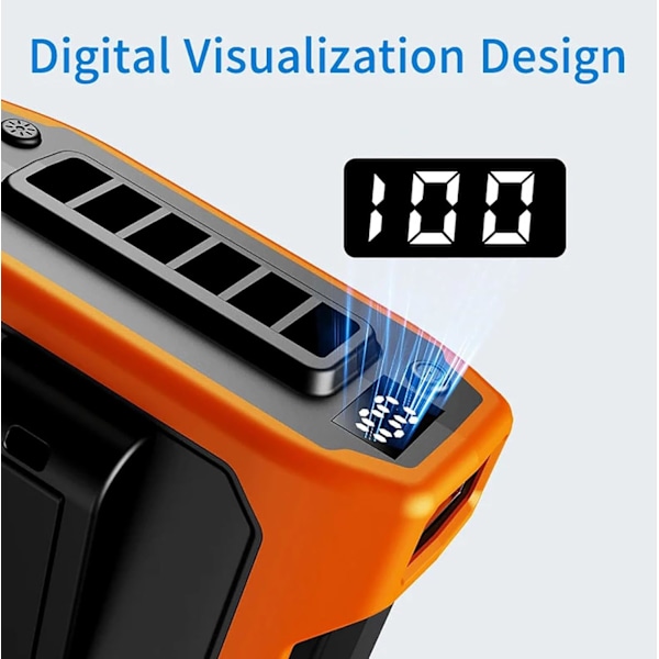 Tuuletin - Vyötäröklipsituuletin 5000Mah Usb Kannettava Ladattava Jäähdytin Led-valolla 4 Tuulen Nopeudella (Oranssi)