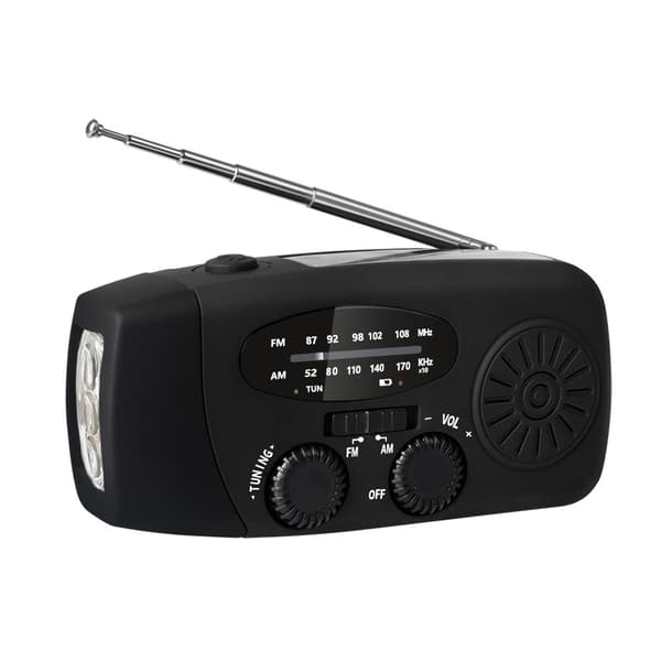 Hätä-Am/Fm-Sääkäyttöinen Käsikampiradio 2000Mah Led-Taskulampulla (Musta)