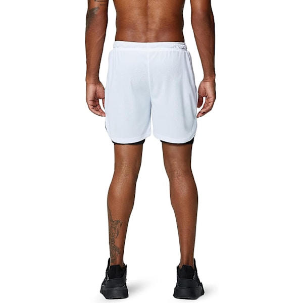 2 i 1 løpeshorts med telefonlomme treningsøkt Hurtigtørrende herreshorts 5 tommer White Medium