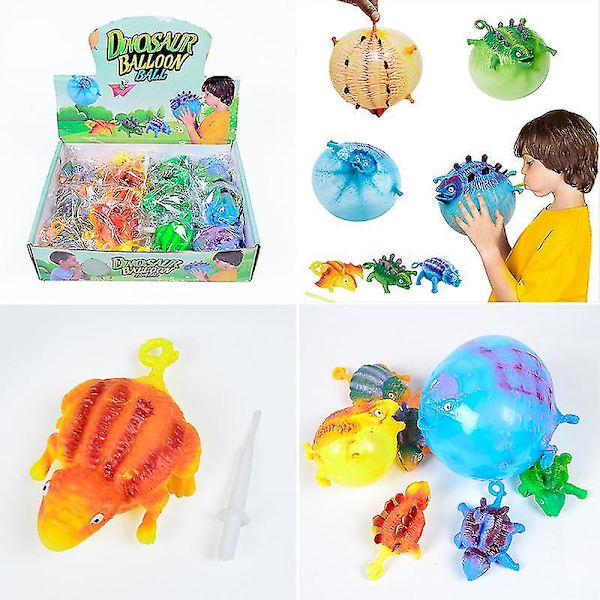 4 stk Tpr Morsom blåsende dinosaur Squishy Anti Stress Triks Leketøy Vent Ball Sprett Leketøy