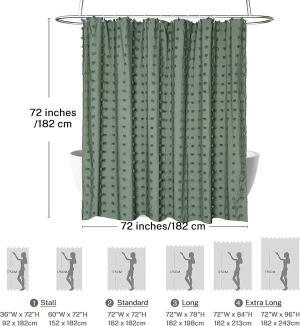 Duschdraperi, 72 x 72 \" Tuftade veckade blompuffar texturerade med krokar Green