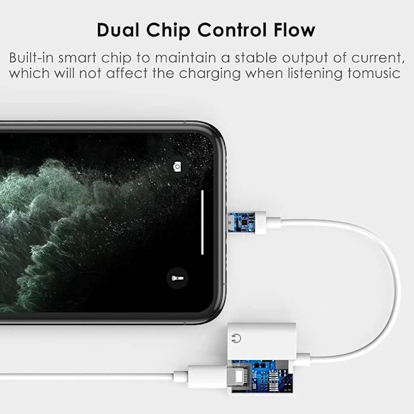 Iphone hodetelefonadapter 2 i 1 Lightning til 3,5 mm