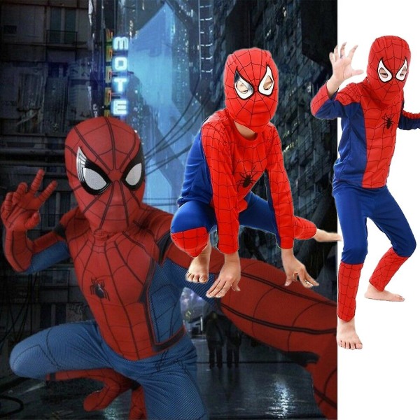 Hämähäkkimies Marvel Superhero Cosplay -asu Lasten Pojan Fancy Mekko Juhlapuku Red Blue Spiderman 3-4 Years
