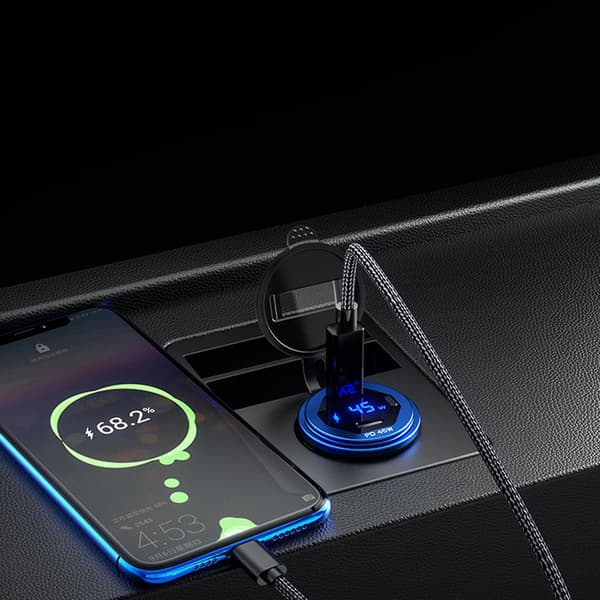 Metall 90w Dubbel Typ C Usb C Pd Snabb Billaddare Med Spänning/effekt Display Blue 6