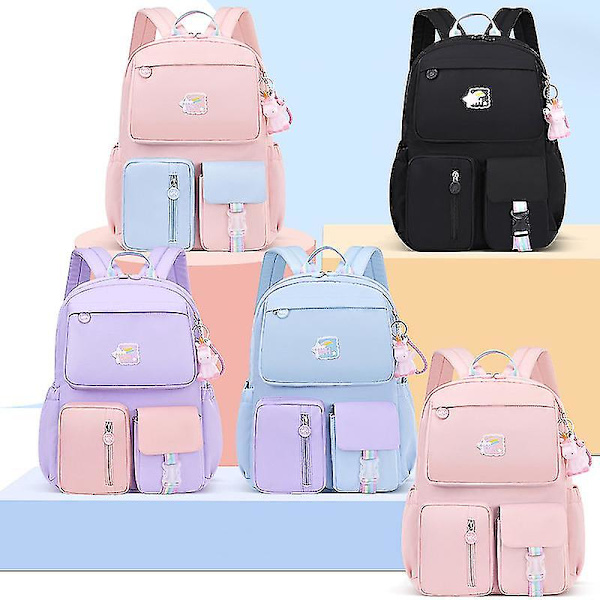 Koreansk regnbue skulderrem skoletaske til teenagere Vandtætte rygsække Pink for Grade 3 to 6