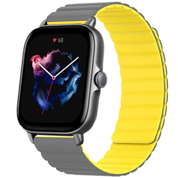 Silikon 20mm magnetisk sportsarmbånd for Huami Amazfit Gts 4/3/2/1/mini Grey Yellow