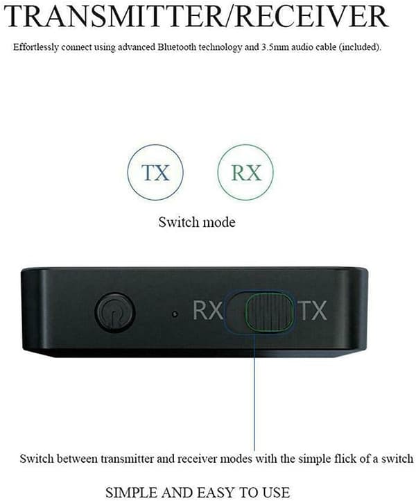 Bluetooth-mottaker 2-i-1 Bluetooth 5.0 trådløs lydsender med 3,5 mm lydkabel