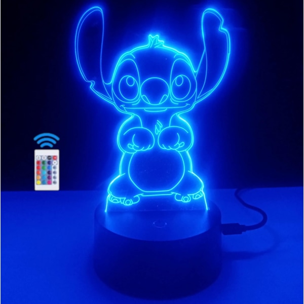 3D Nattlampa Barnsänglampa LED Optisk Illusion med Stich Figure Present för barn (16 stygnfärger)