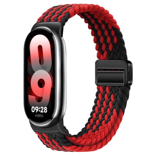 Armbånd til Xiaomi Mi Band 10/9/8, vævet nylonrem (sort-rød)