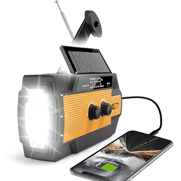 Nödradio med handvev, solceller, AM/FM-väderradio 4000mAh (orange)