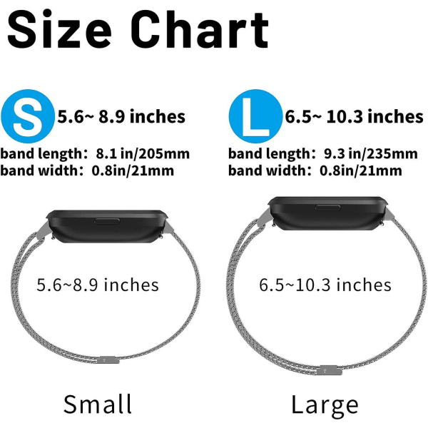 Justerbart metallarmband, magnetiska band, kompatibla med Fitbit Versa/Versa 2/Versa Lite/se, flerfärgat Silver Large