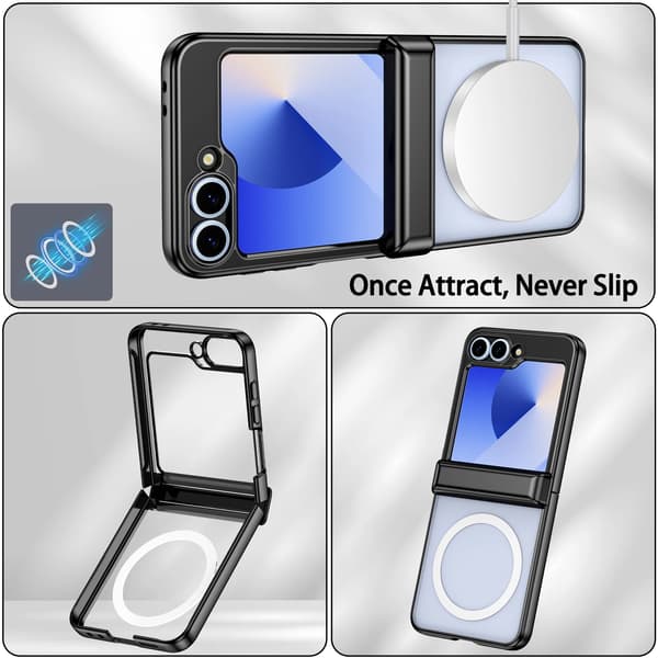 Etui til Samsung Galaxy Z Flip 7, Magnetisk Transparent Ultra Blød Bumper (Sort)