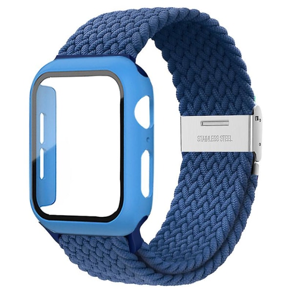 Flätad Solo Loop För Apple Watch Band 44mm 40mm 45mm 41mm 42mm 38mm Case+rem Nylon Elastiskt armband Iwatch Serie 3 5 6 Se 7 8 38mm series 321 Atlantic Blue