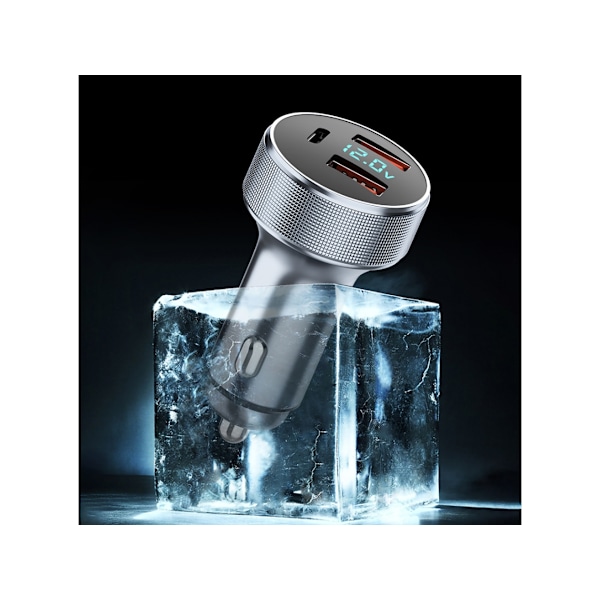 USB Billader USB C Med LED Voltmeter Hurtiglading Grå
